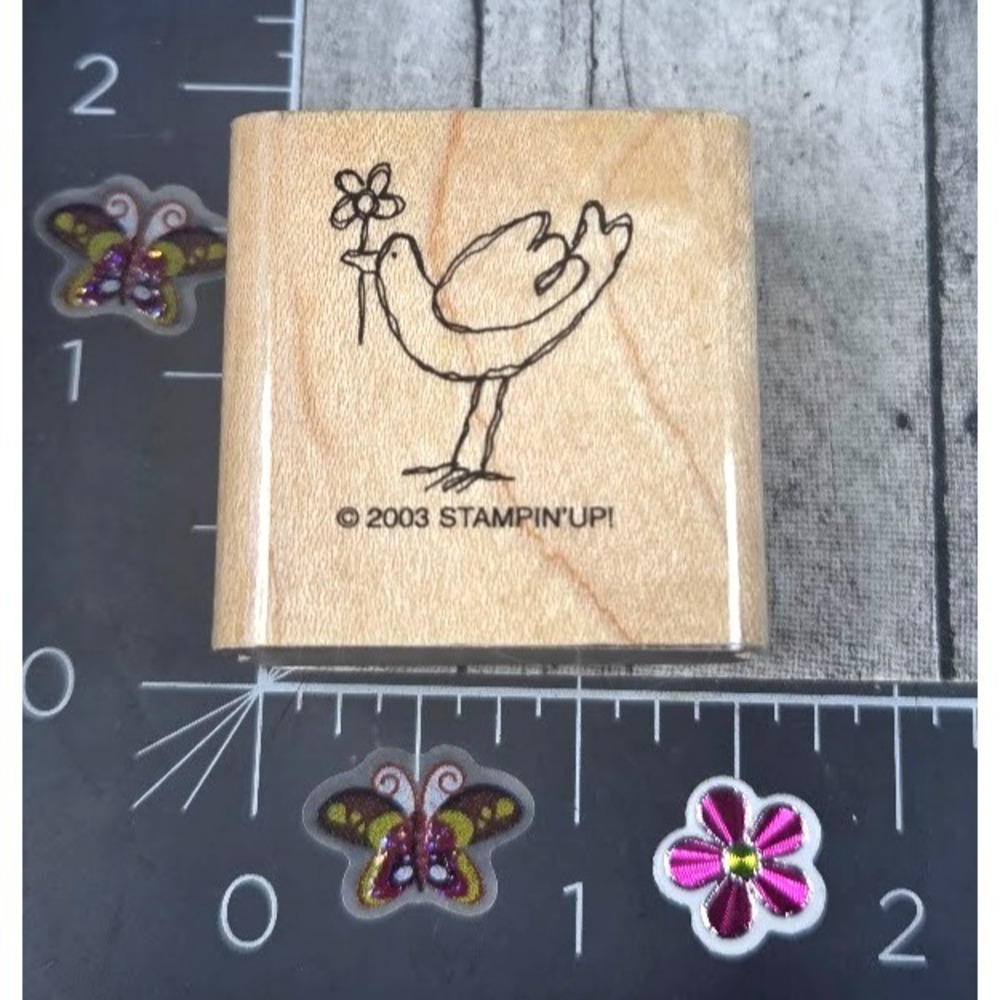 Stampin' Up! Bird Sketched Flower 2003 Rubber Stamp Wood #E109